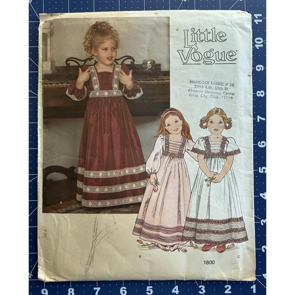 Little Vogue‎ Pattern 1800 Girls Cottagecore Maxi Lace Dress High Waist 6X Uncut
